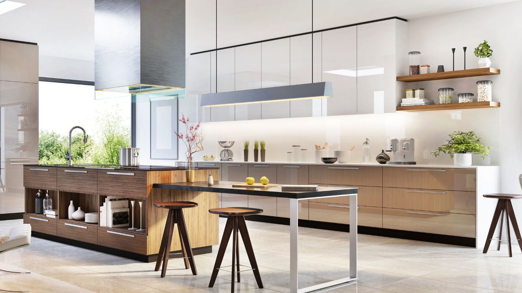 beautiful spacious modern white kitchen in a new large renovated home