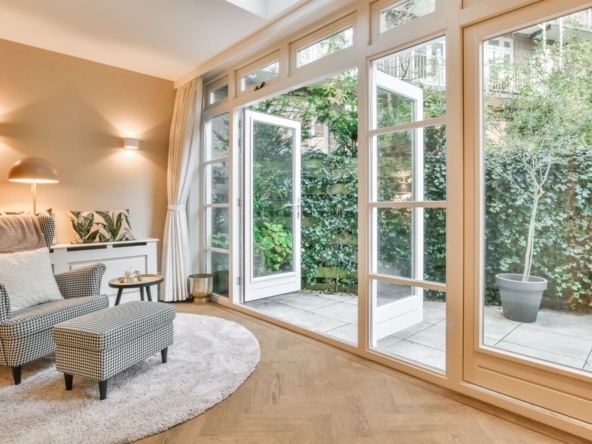 Spacious Bright Beautiful Veranda with Big Windows during a summer day