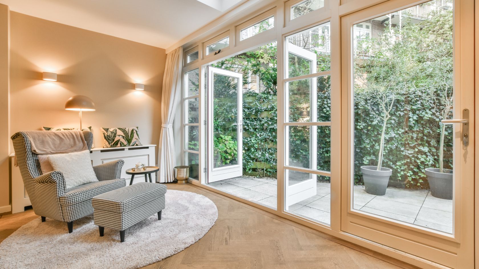 Spacious Bright Beautiful Veranda with Big Windows during a summer day